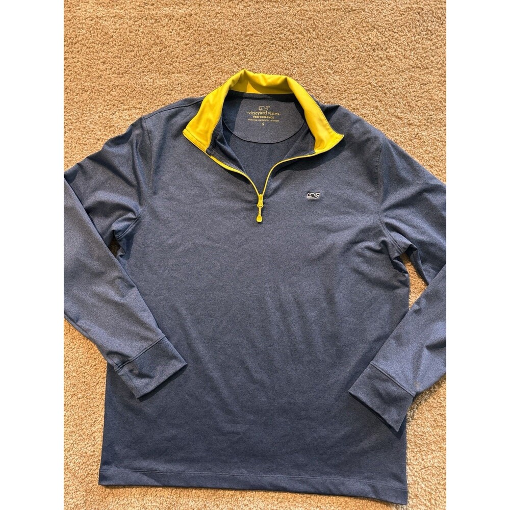 Vineyard Vines Shirt Men’s Small Blue 1/4 Zip Performance Yellow Collar Preppy